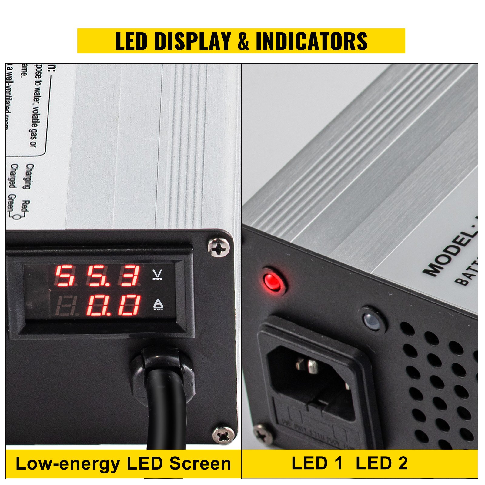 VEVOR Cargador de batería para carrito de golf 48 V Cargador de coche de club 15 A Cargador eléctrico de carrito de golf Cargador de batería de coche de 3 pines redondo/LED Cargador de batería de coche de coche Carcasa de aluminio Power Wise Cargador de batería de carrito de golf para Ez Go Yamaha