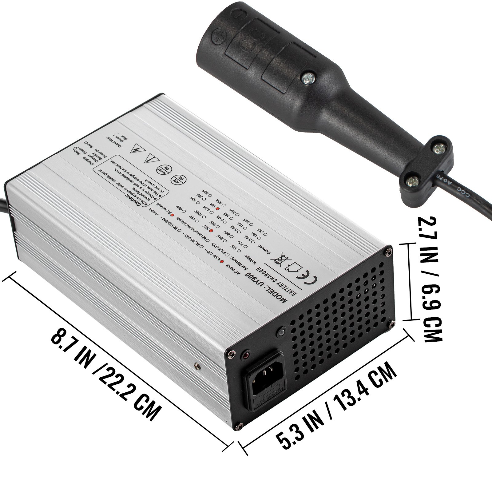 VEVOR Cargador de batería para carrito de golf 48 V Cargador de coche de club 15 A Cargador eléctrico de carrito de golf Cargador de batería de coche de 3 pines redondo/LED Cargador de batería de coche de coche Carcasa de aluminio Power Wise Cargador de batería de carrito de golf para Ez Go Yamaha