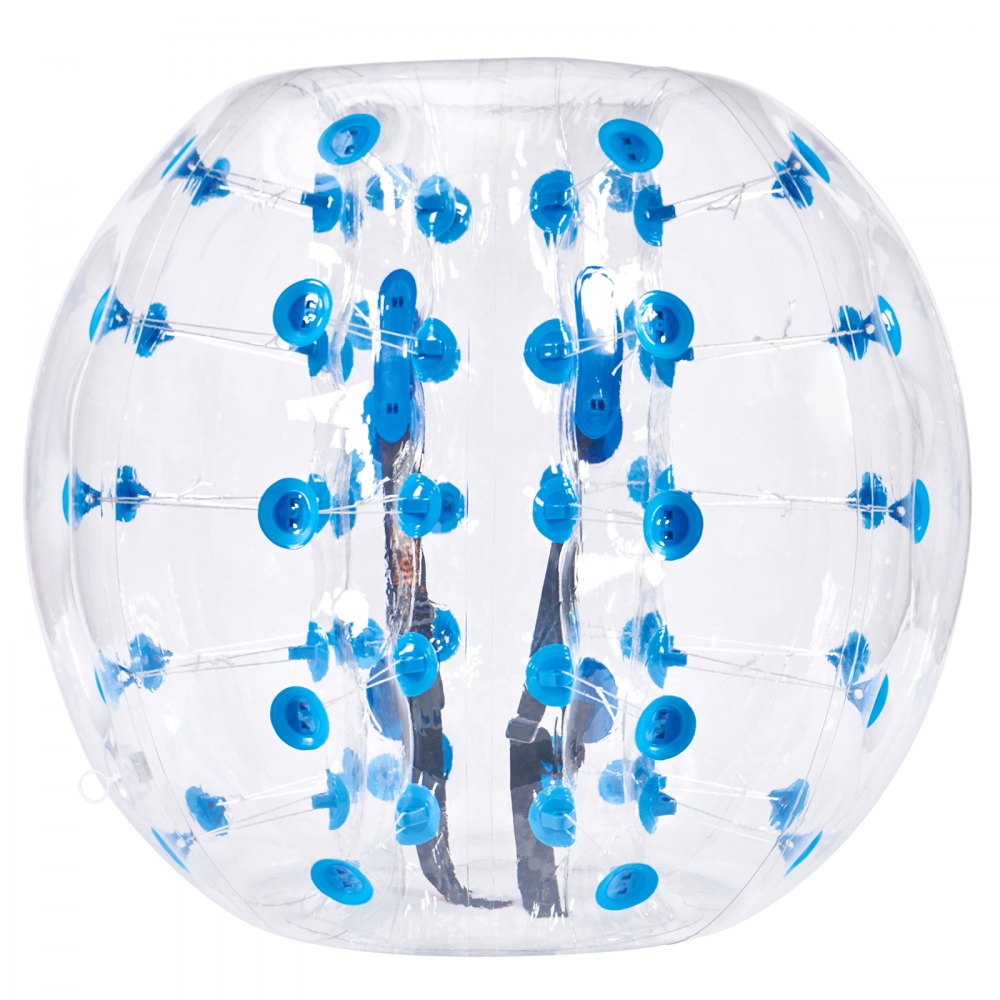 Pelota de choque inflable VEVOR, transparente con detalles en azul, con correas interiores para mayor seguridad.