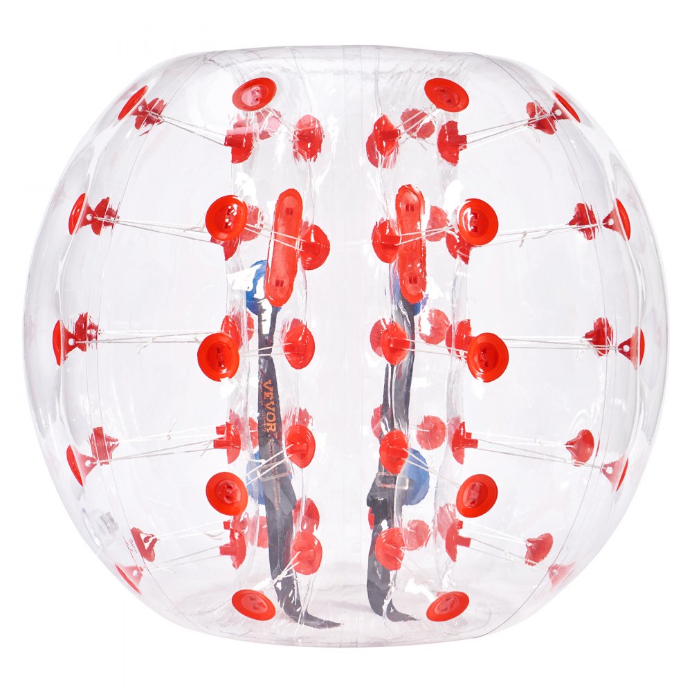 Pelota de parachoques inflable transparente con agarraderas rojas, de marca &quot;pelota de parachoques inflable VEVOR&quot;.