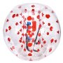 Pelota de choque inflable VEVOR de cuerpo transparente con asas de agarre rojas y arnés de seguridad interno.