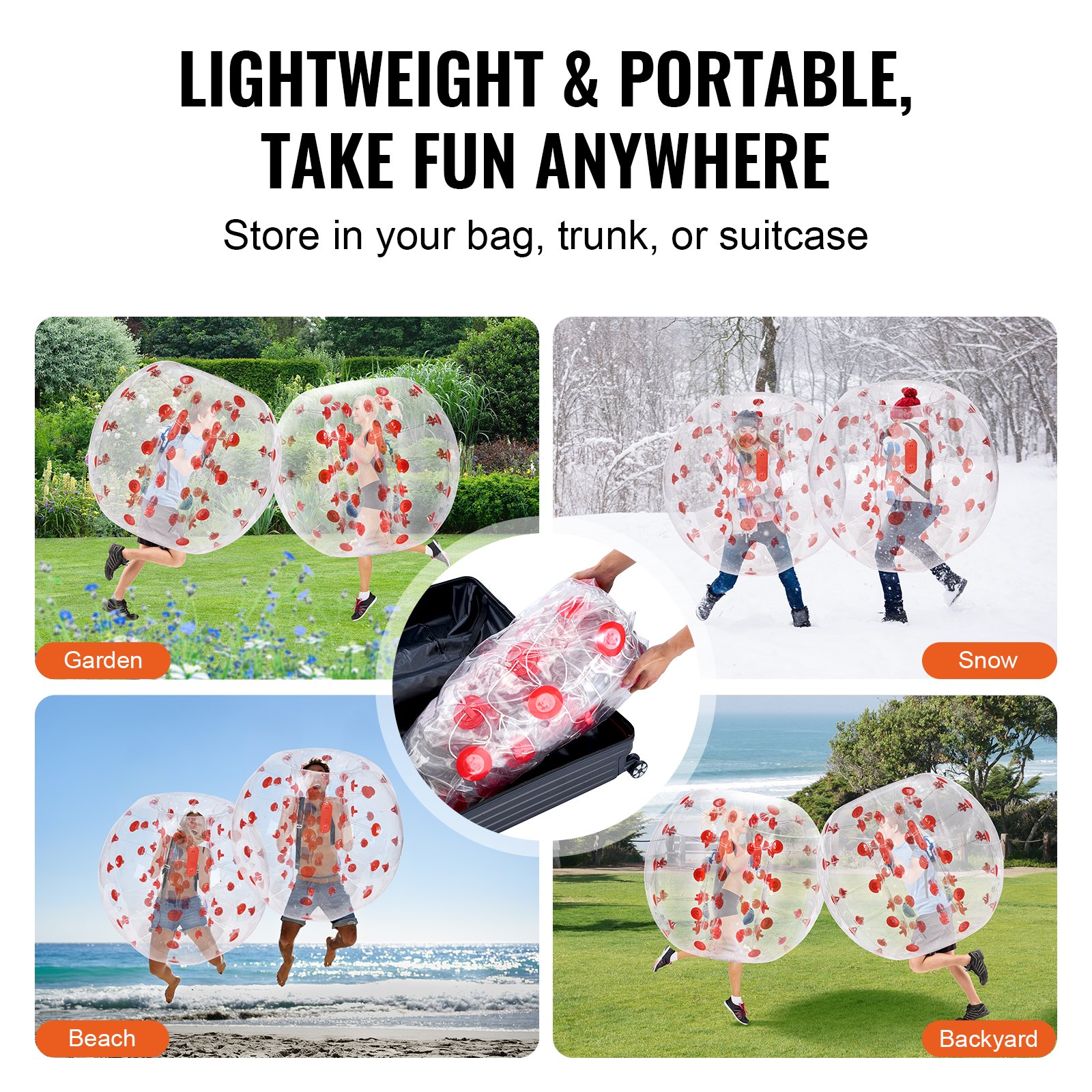 Pelota de parachoques inflable VEVOR, divertida para jardín, nieve, playa y patio trasero; fácil de almacenar y portátil.