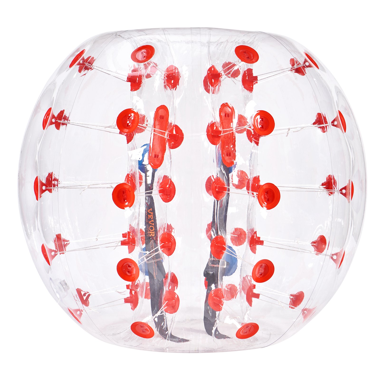 Pelota de choque inflable VEVOR transparente con agarraderas de seguridad rojas y correas internas.