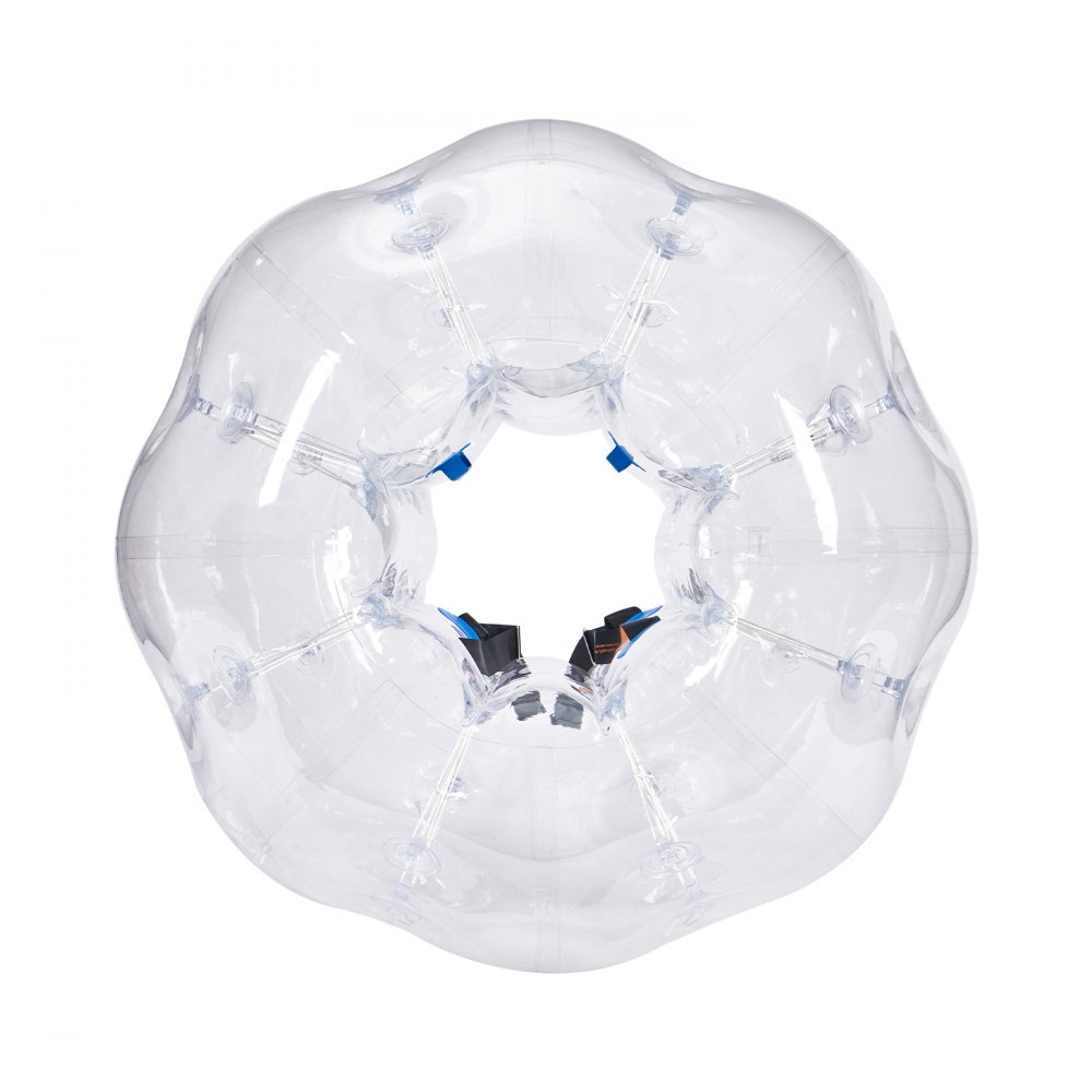 Pelota de parachoques inflable VEVOR transparente con correas seguras y costuras reforzadas, vista superior.