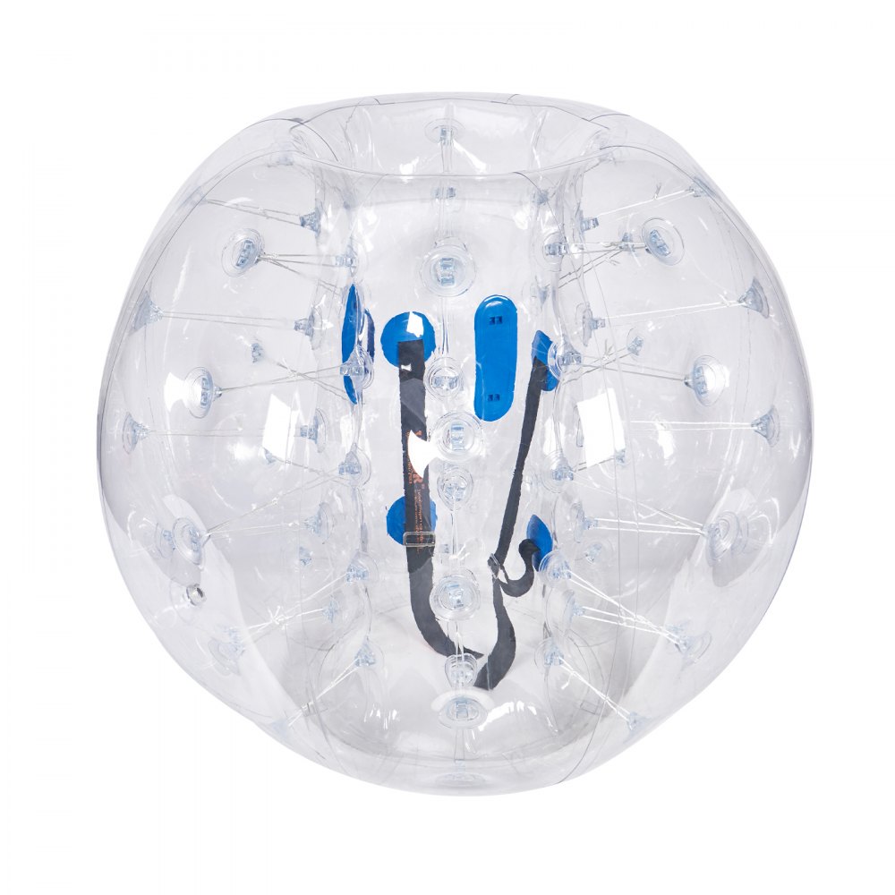 Pelota de parachoques inflable VEVOR transparente con acolchado interior azul y arneses, diseñada para divertirse al aire libre.