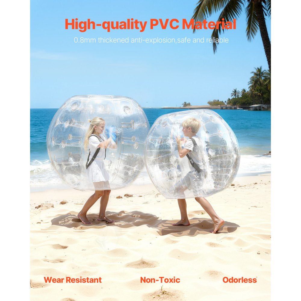 Paquete de 2 pelotas inflables VEVOR, pelotas Zorb de sumo de 1,2 m (4 pies) para adolescentes y adultos, pelotas de burbujas de PVC de 0,8 mm de grosor para juegos en equipo al aire libre, juguetes Bumper Bopper para jardín, patio y parque.
