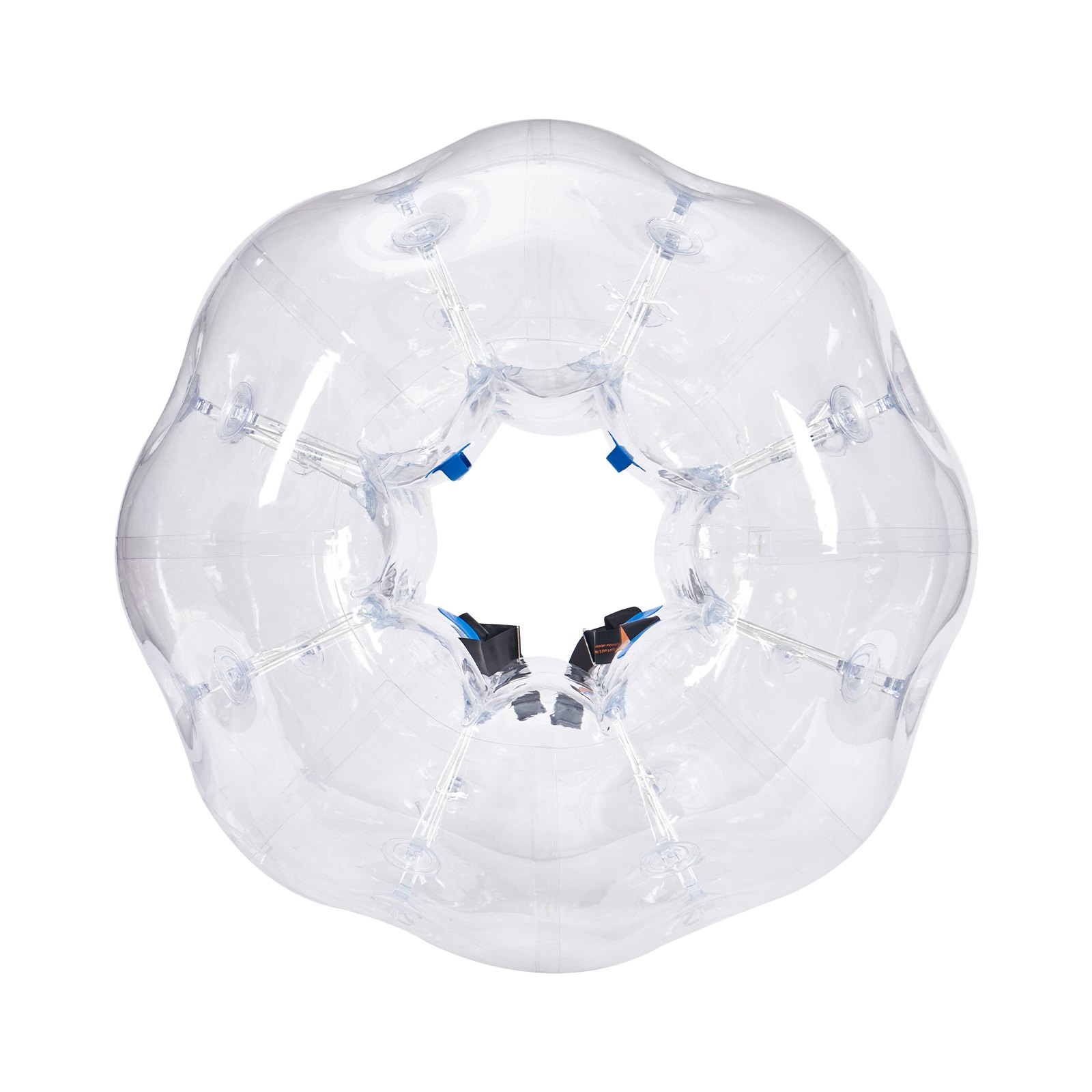 Pelota de parachoques inflable VEVOR transparente con correas seguras y costuras reforzadas, vista superior.