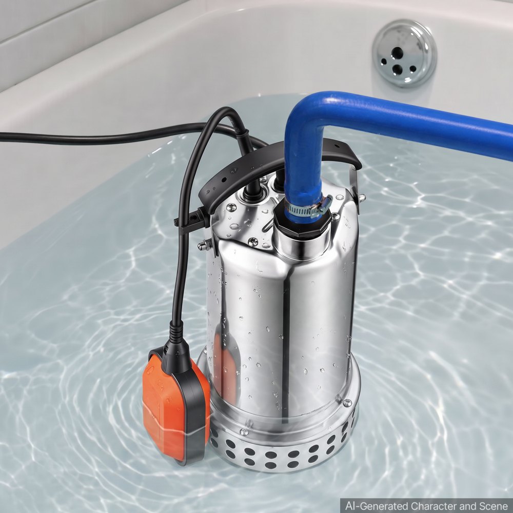 Bomba de agua sumergible VEVOR de 1 HP y 4400 GPH con interruptor de flotador, portátil, de acero inoxidable, para vaciar piscinas, estanques de jardín, jacuzzis y sótanos, resistente al agua IPX8.