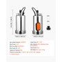 Bomba de agua sumergible VEVOR de 1 HP y 4400 GPH con interruptor de flotador, portátil, de acero inoxidable, para vaciar piscinas, estanques de jardín, jacuzzis y sótanos, resistente al agua IPX8.