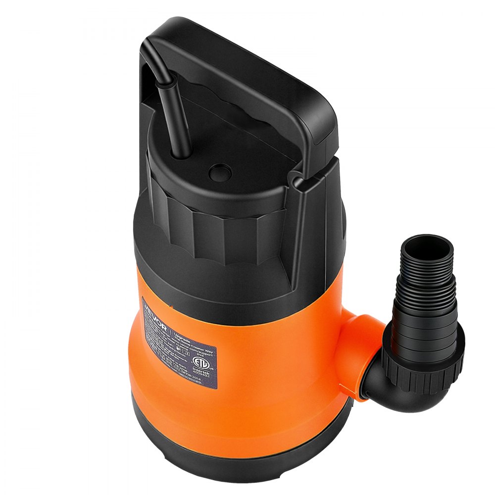 Bomba de agua sumergible VEVOR con manguera de 7,6 m (25 pies), 1,2 HP, 5000 GPH, bomba de sumidero portátil para extracción de agua, material termoplástico, para vaciar piscinas, estanques de jardín, jacuzzis y sótanos, resistente al agua IPX8.