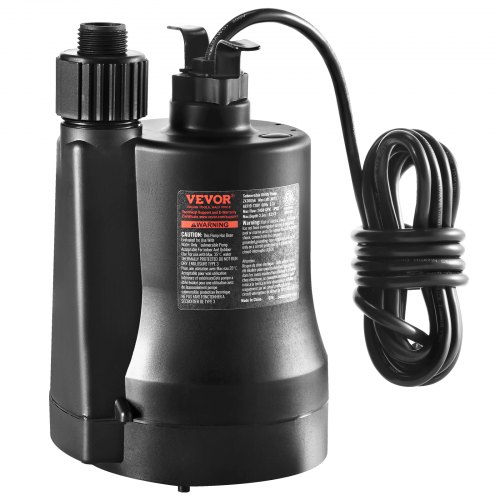 Bomba de servicio VEVOR, 1/3 HP, 2450 GPH, alto caudal, 30 pies de altura, bomba de sumidero, bomba de agua sumergible, bomba de servicio portátil con cable de alimentación de 10 pies de largo para drenar agua de piscinas, jardines, estanques y sótanos.