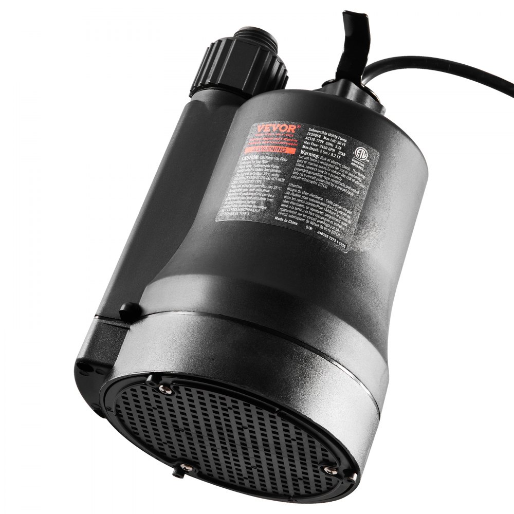 Bomba de servicio VEVOR, 1/3 HP, 2450 GPH, alto caudal, 30 pies de altura, bomba de sumidero, bomba de agua sumergible, bomba de servicio portátil con cable de alimentación de 10 pies de largo para drenar agua de piscinas, jardines, estanques y sótanos.