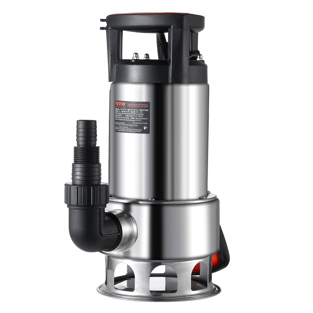 Bomba de sumidero VEVOR de 1 HP, 4020 GPH, elevación de 30 pies, sumergible de acero inoxidable, con cable de alimentación de 26 pies, interruptor de flotador de encendido/apagado automático, para drenaje de agua limpia y sucia en sótanos, inundaciones, piscinas, estanques, jardines, jacuzzis.