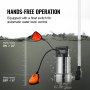 Bomba de sumidero VEVOR de 1 HP, 4020 GPH, bomba de lodos sumergible de acero inoxidable de 30 pies de elevación con cable de alimentación de 26 pies, interruptor de flotador de encendido/apagado automático, drenaje de agua limpia/sucia para inundaciones en sótanos, piscinas, estanques, jardines, jacuzzis