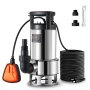 Bomba de sumidero VEVOR de 1 HP, 4020 GPH, bomba de lodos sumergible de acero inoxidable de 30 pies de elevación con cable de alimentación de 26 pies, interruptor de flotador de encendido/apagado automático, drenaje de agua limpia/sucia para inundaciones en sótanos, piscinas, estanques, jardines, jacuzzis