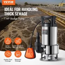 Bomba de sumidero VEVOR de 1 HP, 4020 GPH, bomba de lodos sumergible de acero inoxidable de 30 pies de elevación con cable de alimentación de 26 pies, interruptor de flotador de encendido/apagado automático, drenaje de agua limpia/sucia para inundaciones en sótanos, piscinas, estanques, jardines, jacuzzis