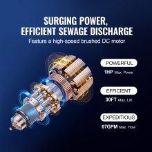 Bomba de sumidero VEVOR de 1 HP, 4020 GPH, bomba de lodos sumergible de acero inoxidable de 30 pies de elevación con cable de alimentación de 26 pies, interruptor de flotador de encendido/apagado automático, drenaje de agua limpia/sucia para inundaciones en sótanos, piscinas, estanques, jardines, jacuzzis