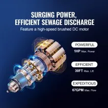 Bomba de sumidero VEVOR de 1 HP, 4020 GPH, bomba de lodos sumergible de acero inoxidable de 30 pies de elevación con cable de alimentación de 26 pies, interruptor de flotador de encendido/apagado automático, drenaje de agua limpia/sucia para inundaciones en sótanos, piscinas, estanques, jardines, jacuzzis