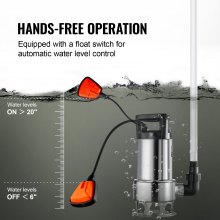 Bomba de sumidero VEVOR de 1 HP, 4020 GPH, bomba de lodos sumergible de acero inoxidable de 30 pies de elevación con cable de alimentación de 26 pies, interruptor de flotador de encendido/apagado automático, drenaje de agua limpia/sucia para inundaciones en sótanos, piscinas, estanques, jardines, jacuzzis