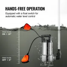 Bomba de sumidero VEVOR de 1 HP, 4020 GPH, bomba de lodos sumergible de acero inoxidable de 30 pies de elevación con cable de alimentación de 26 pies, interruptor de flotador de encendido/apagado automático, drenaje de agua limpia/sucia para inundaciones en sótanos, piscinas, estanques, jardines, jacuzzis