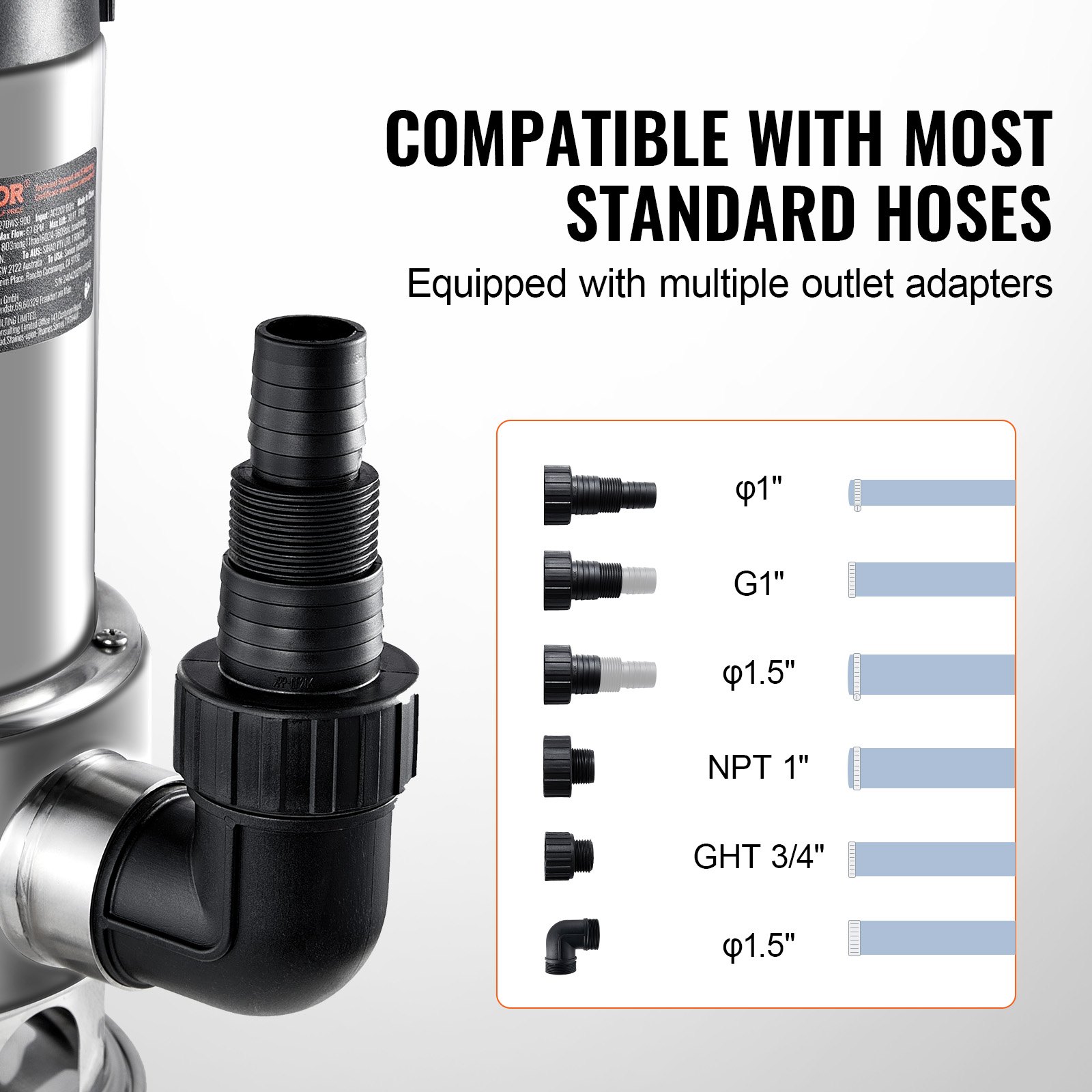 Bomba de sumidero VEVOR de 1 HP, 4020 GPH, elevación de 30 pies, sumergible de acero inoxidable, con cable de alimentación de 26 pies, interruptor de flotador de encendido/apagado automático, para drenaje de agua limpia y sucia en sótanos, inundaciones, piscinas, estanques, jardines, jacuzzis.