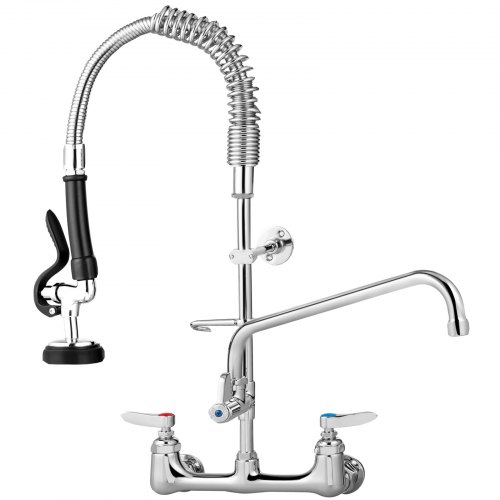 Grifo comercial VEVOR con rociador de preenjuague, grifo de cocina de montaje en pared central ajustable de 8 pulgadas con boquilla giratoria de 12 pulgadas, grifo de fregadero de compartimiento de altura de 21 pulgadas para restaurante industrial, latón sin plomo
