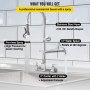 VEVOR Grifo comercial con pulverizador de preenjuague, grifo de cocina de montaje en pared central ajustable de 8 pulgadas con caño giratorio de 12 pulgadas, grifo de fregadero con compartimento de 43 pulgadas de altura para restaurante industrial, latón sin plomo