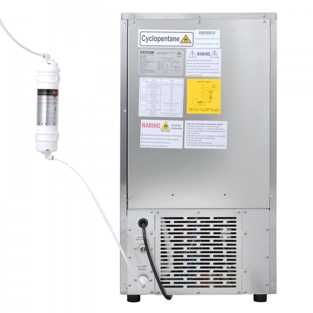 Máquina de hielo comercial VEVOR, 100 lb/24 h, 55 cubitos de hielo en 12-15 minutos, máquina de hielo de gabinete independiente con capacidad de almacenamiento de 33 lb y pantalla digital LED, para bar, hogar, oficina y restaurante.