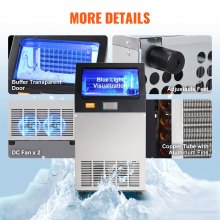 VEVOR Máquina para hacer hielo comercial, 100 libras/24 horas, máquina para hacer hielo, 55 cubitos de hielo en 12-15 minutos, máquina para hacer hielo con gabinete independiente con capacidad de almacenamiento de 33 libras, pantalla digital LED, para bar, hogar, oficina, restaurante