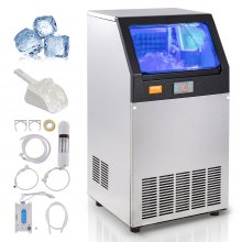 VEVOR Máquina para hacer hielo comercial, 100 libras/24 horas, máquina para hacer hielo, 55 cubitos de hielo en 12-15 minutos, máquina para hacer hielo con gabinete independiente con capacidad de almacenamiento de 33 libras, pantalla digital LED, para bar, hogar, oficina, restaurante