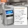 Máquina de hielo comercial VEVOR, 70 cubitos de hielo en 12-15 minutos, 70 cubitos de hielo en 24 horas, con gabinete independiente y capacidad de almacenamiento de 15 kg, pantalla digital LED, ideal para bar, hogar, oficina y restaurante.