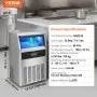 Máquina de hielo comercial VEVOR, 60 kg/24 h, 60 cubitos de hielo en 12-15 minutos, máquina de hielo de gabinete independiente con capacidad de almacenamiento de 15 kg y pantalla digital LED, para bar, hogar, oficina y restaurante.