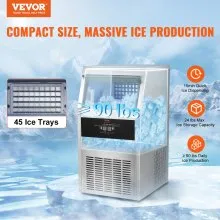VEVOR Máquina para hacer hielo comercial, 90 libras/24 horas, máquina para hacer hielo, 45 cubitos de hielo en 12-15 minutos, máquina para hacer hielo con gabinete independiente con capacidad de almacenamiento de 24 libras, pantalla digital LED, para bar, hogar, oficina, restaurante