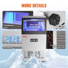 VEVOR Máquina para hacer hielo comercial, 130 libras/24 horas, máquina para hacer hielo, 55 cubitos de hielo en 12-15 minutos, máquina para hacer hielo con gabinete independiente con capacidad de almacenamiento de 33 libras, pantalla digital LED, para bar, hogar, oficina, restaurante