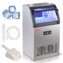 VEVOR Máquina para hacer hielo comercial, 130 libras/24 horas, máquina para hacer hielo, 55 cubitos de hielo en 12-15 minutos, máquina para hacer hielo con gabinete independiente con capacidad de almacenamiento de 24 libras, pantalla digital LED, para bar, hogar, oficina, restaurante