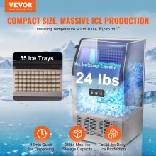 VEVOR Máquina para hacer hielo comercial, 130 libras/24 horas, máquina para hacer hielo, 55 cubitos de hielo en 12-15 minutos, máquina para hacer hielo con gabinete independiente con capacidad de almacenamiento de 24 libras, pantalla digital LED, para bar, hogar, oficina, restaurante