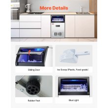VEVOR Máquina para hacer hielo comercial, 130 libras/24 horas, máquina para hacer hielo, 55 cubitos de hielo en 12-15 minutos, máquina para hacer hielo con gabinete independiente con capacidad de almacenamiento de 24 libras, pantalla digital LED, para bar, hogar, oficina, restaurante