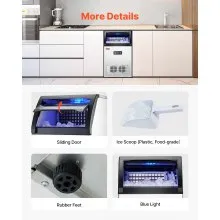 VEVOR Máquina para hacer hielo comercial, 130 libras/24 horas, máquina para hacer hielo, 55 cubitos de hielo en 12-15 minutos, máquina para hacer hielo con gabinete independiente con capacidad de almacenamiento de 24 libras, pantalla digital LED, para bar, hogar, oficina, restaurante