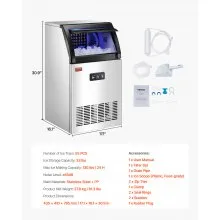 VEVOR Máquina para hacer hielo comercial, 130 libras/24 horas, máquina para hacer hielo, 55 cubitos de hielo en 12-15 minutos, máquina para hacer hielo con gabinete independiente con capacidad de almacenamiento de 24 libras, pantalla digital LED, para bar, hogar, oficina, restaurante