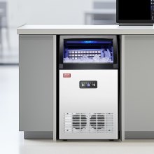 VEVOR Máquina para hacer hielo comercial, 130 libras/24 horas, máquina para hacer hielo, 55 cubitos de hielo en 12-15 minutos, máquina para hacer hielo con gabinete independiente con capacidad de almacenamiento de 24 libras, pantalla digital LED, para bar, hogar, oficina, restaurante
