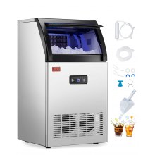 VEVOR Máquina para hacer hielo comercial, 130 libras/24 horas, máquina para hacer hielo, 55 cubitos de hielo en 12-15 minutos, máquina para hacer hielo con gabinete independiente con capacidad de almacenamiento de 24 libras, pantalla digital LED, para bar, hogar, oficina, restaurante