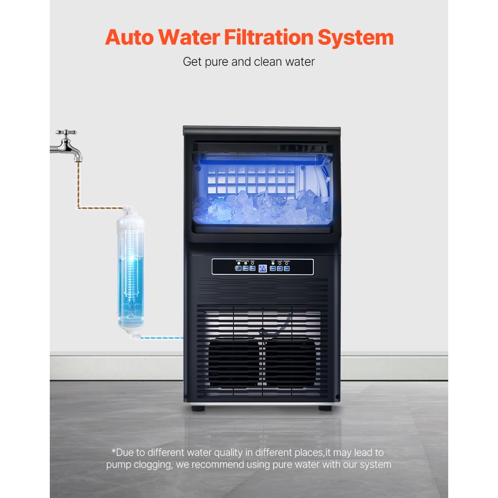 Máquina para fabricar hielo comercial VEVOR, 31 kg/24 h, capacidad de almacenamiento de 5,4 kg, 36 cubitos de hielo en 15 minutos, pantalla digital LED, autolimpiable, para bares, oficinas y restaurantes.