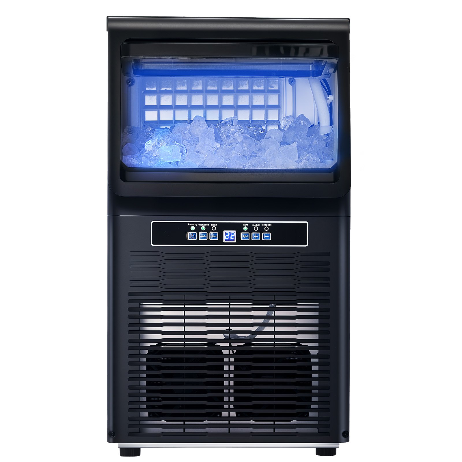 Máquina para fabricar hielo comercial VEVOR, 31 kg/24 h, capacidad de almacenamiento de 5,4 kg, 36 cubitos de hielo en 15 minutos, pantalla digital LED, autolimpiable, para bares, oficinas y restaurantes.