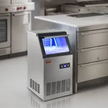 VEVOR Máquina para hacer hielo comercial, 100 lbs/24H, máquina para hacer hielo, 45 cubitos de hielo en 12-15 minutos, máquina para hacer hielo con gabinete independiente con capacidad de almacenamiento de 27.5 lbs, pantalla digital LED, para restaurante en casa