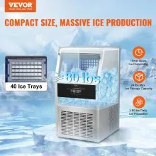 VEVOR Máquina para hacer hielo comercial, 80 libras/24 horas, máquina para hacer hielo, 40 cubitos de hielo en 12-15 minutos, máquina para hacer hielo con gabinete independiente con capacidad de almacenamiento de 24 libras, pantalla digital LED, para bar, hogar, oficina, restaurante