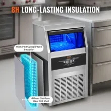 VEVOR Máquina para hacer hielo comercial, 80 libras/24 horas, máquina para hacer hielo, 40 cubitos de hielo en 12-15 minutos, máquina para hacer hielo con gabinete independiente con capacidad de almacenamiento de 24 libras, pantalla digital LED, para bar, hogar, oficina, restaurante