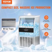 VEVOR Máquina para hacer hielo comercial, 110 libras/24 horas, máquina para hacer hielo, 60 cubitos de hielo en 12-15 minutos, máquina para hacer hielo con gabinete independiente con capacidad de almacenamiento de 33 libras, pantalla digital LED, para bar, hogar, oficina, restaurante