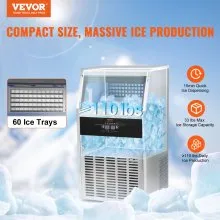 VEVOR Máquina para hacer hielo comercial, 110 libras/24 horas, máquina para hacer hielo, 60 cubitos de hielo en 12-15 minutos, máquina para hacer hielo con gabinete independiente con capacidad de almacenamiento de 33 libras, pantalla digital LED, para bar, hogar, oficina, restaurante