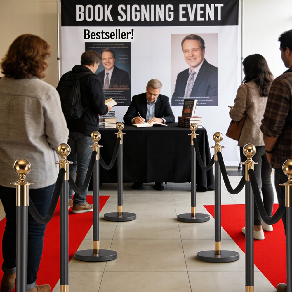 VEVOR Poste Guía de Barrera 8 Piezas con 6 Cuerdas de Terciopelo, Barrera de Marcado de Control de Multitudes con Base, para Cola de Separación de Demarcación en Teatro Hotel Exposición, Negro y Oro