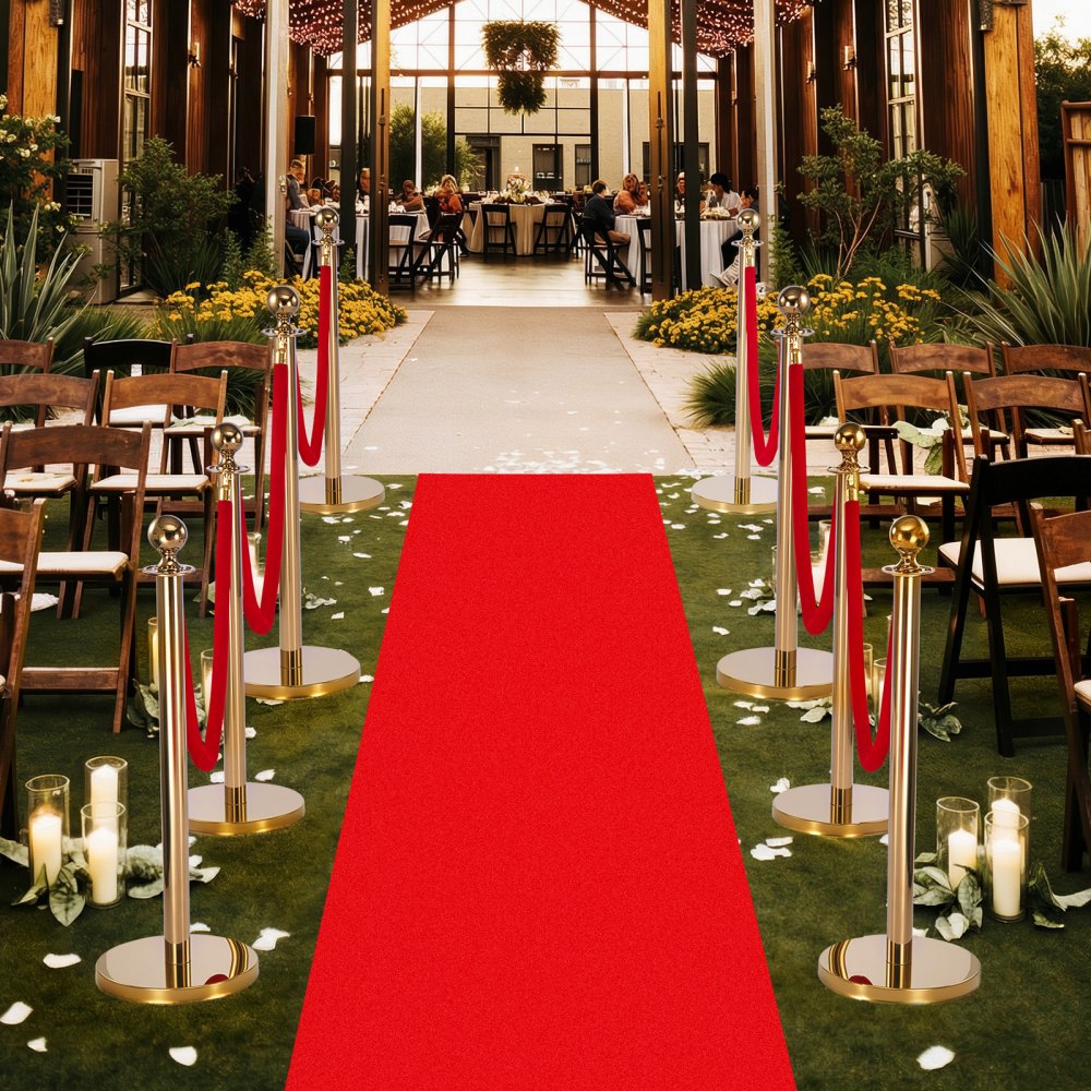 VEVOR Poste Guía de Barrera 8 Piezas con 6 Cuerdas de Terciopelo y Alfombra Roja, Barrera de Marcado de Control con Base, para Cola de Separación de Demarcación en Teatro Hotel Exposición, Dorado